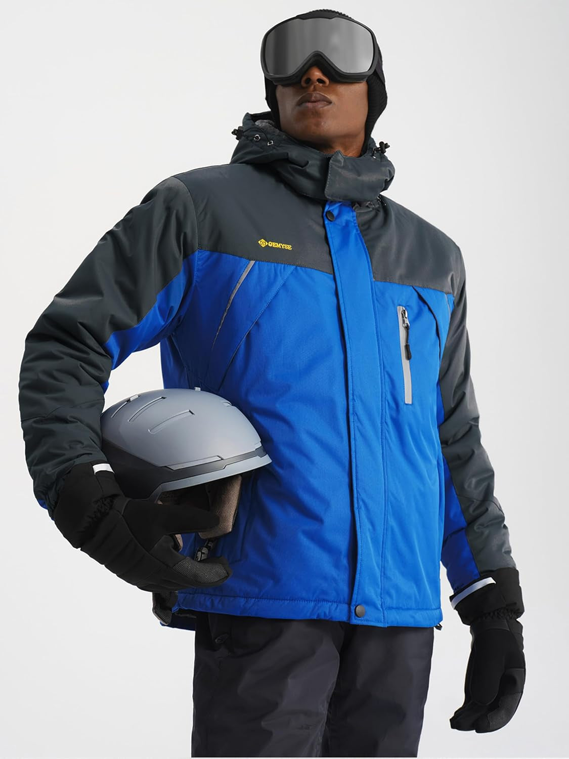 Men'S Windproof Ski Jacket Warm Raincoats Snowboarding Hooded Parka with Multi-Pockets