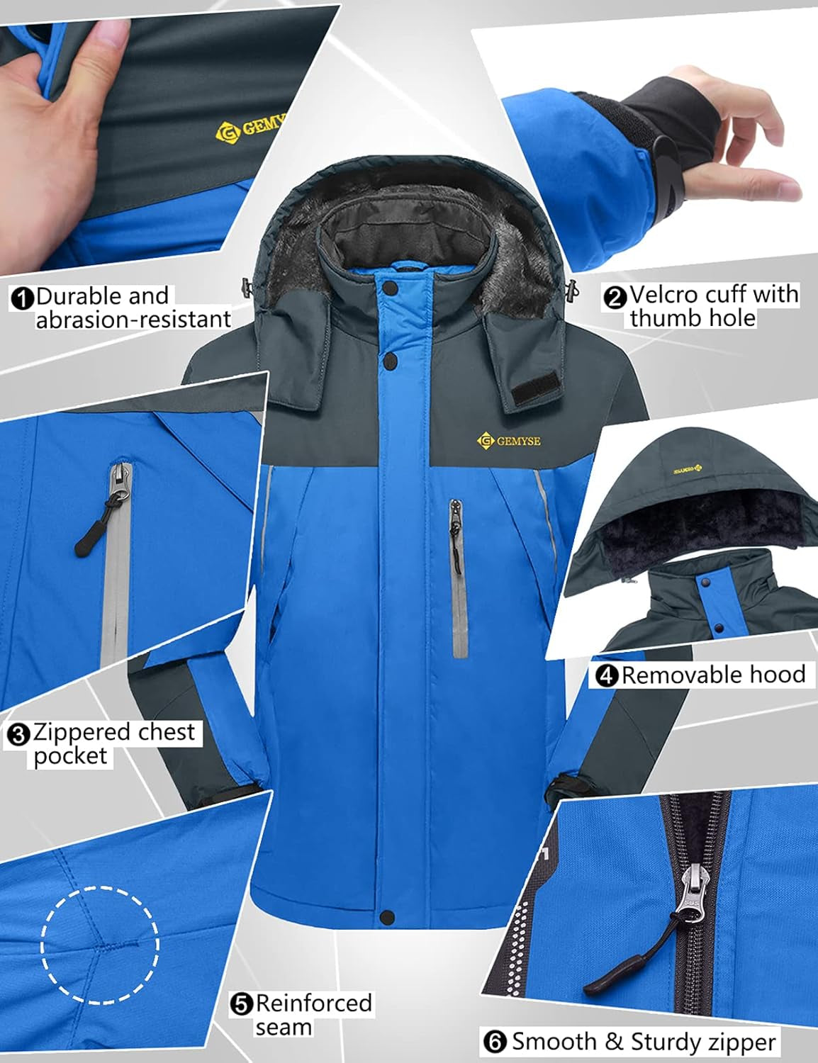 Men'S Windproof Ski Jacket Warm Raincoats Snowboarding Hooded Parka with Multi-Pockets