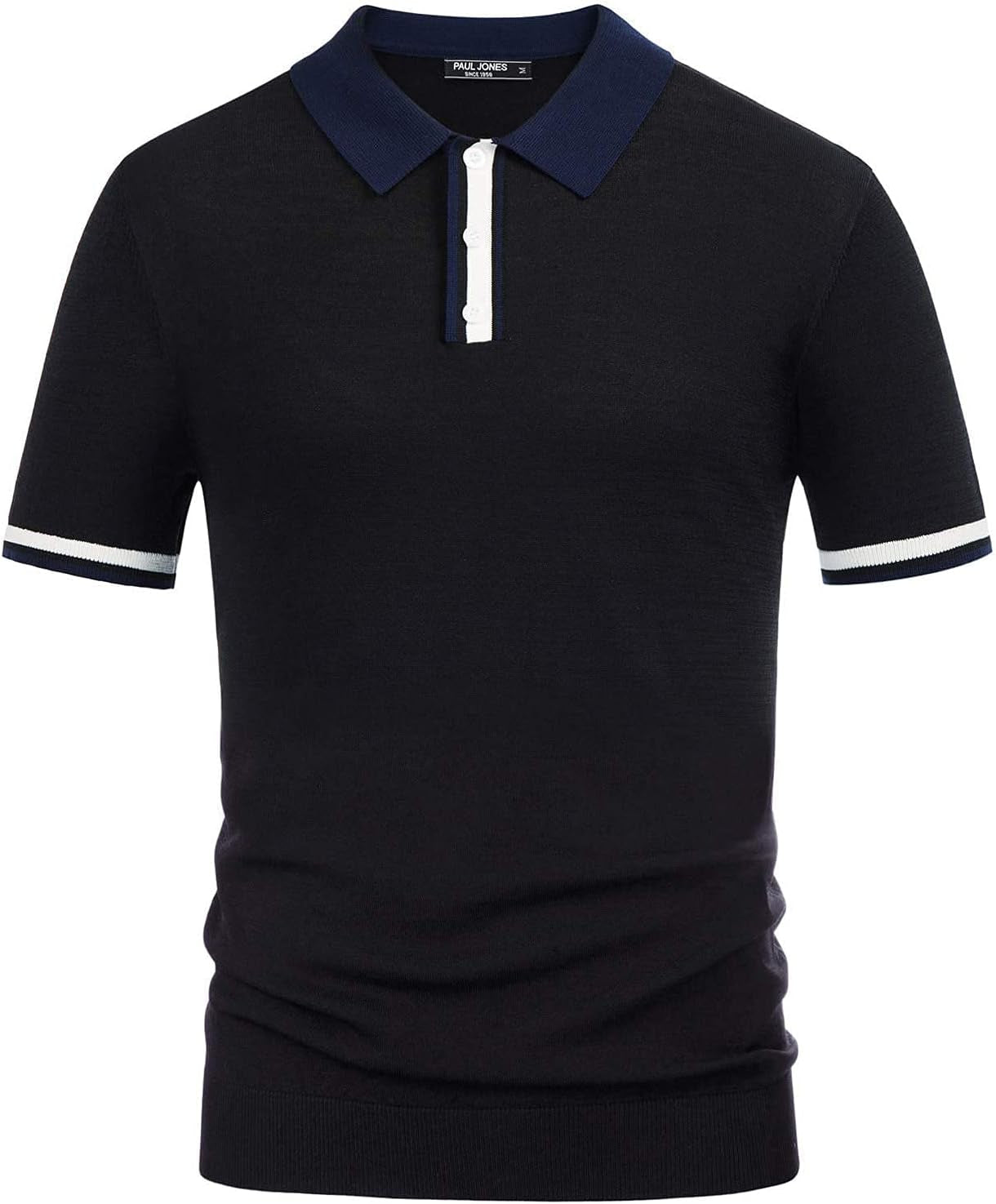 Mens Regular Fit Polo Shirts Short Sleeve Golf Knitwear for Summer Solid-Black
