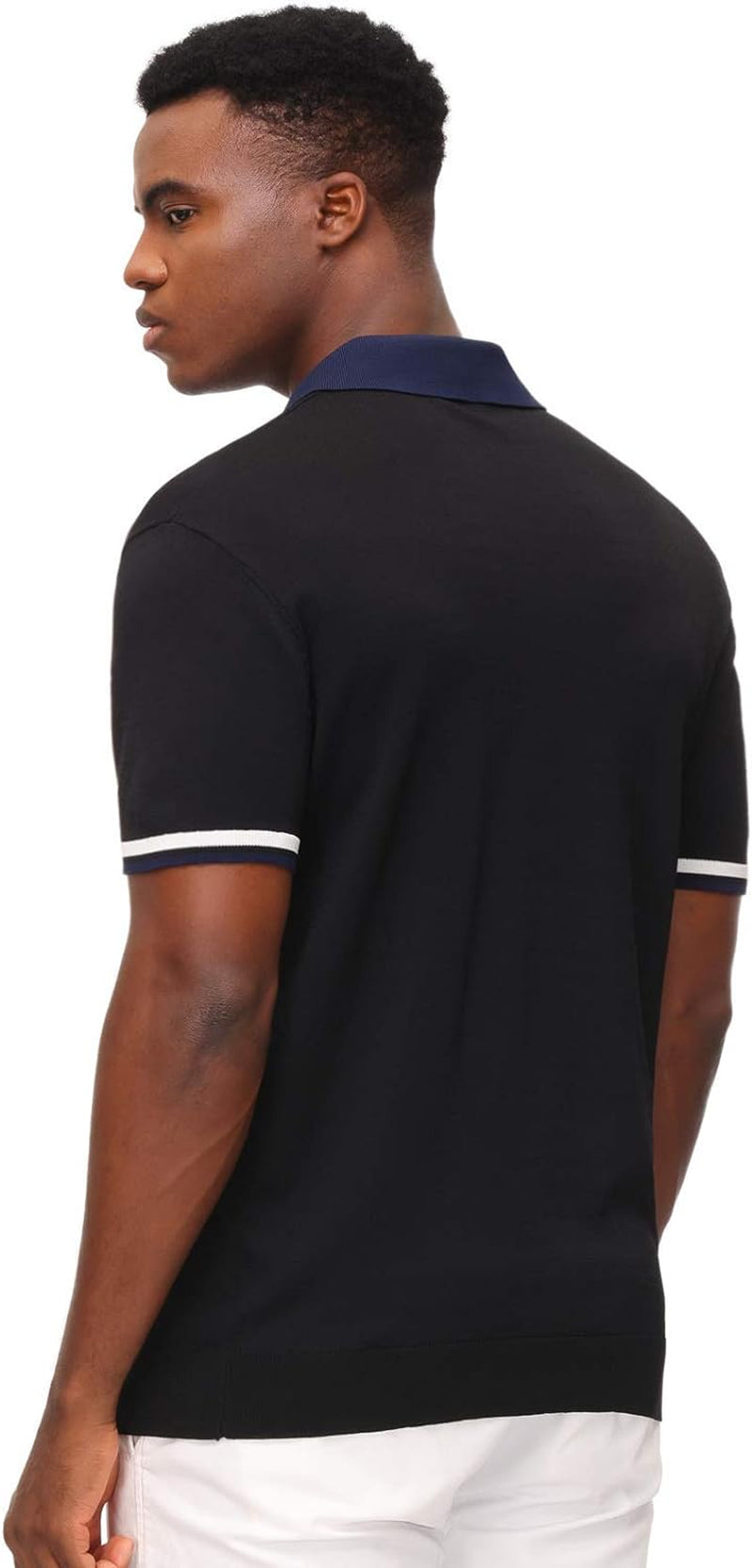 Mens Regular Fit Polo Shirts Short Sleeve Golf Knitwear for Summer Solid-Black
