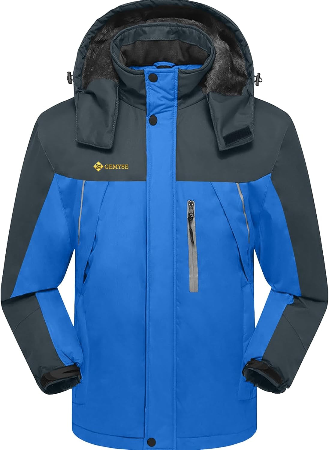 Men'S Windproof Ski Jacket Warm Raincoats Snowboarding Hooded Parka with Multi-Pockets